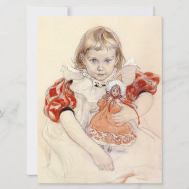 Cute Young Girl met een Doll (Kunst voor kinderen) Kaart