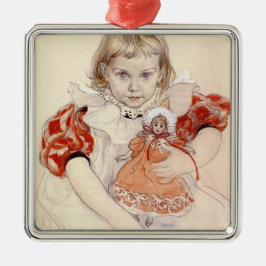 Cute Young Girl met een Doll (Kunst voor kinderen) Metalen Ornament