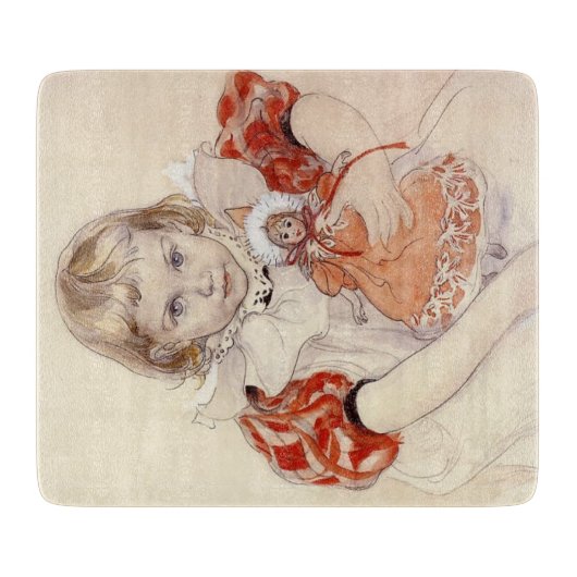 Cute Young Girl met een Doll (Kunst voor kinderen) Snijplank (Voorkant)