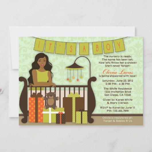 Cute Young Mam in Nursery Baby shower Invite Kaart (Voorkant)