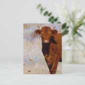 Cute Young Red Cow Cattle with Horns Western Briefkaart (Staand voorkant)