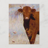 Cute Young Red Cow Cattle with Horns Western Briefkaart (Voorkant)