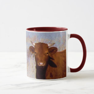 Cute Young Red Cow Cattle with Horns Western Mok
