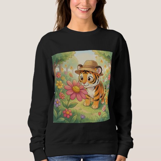 Cute young tiger with hat in garden trui (Voorkant)