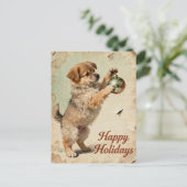 Cute Your Text Season’s Greetings Puppy Postcard Feestdagenkaart (Staand voorkant)