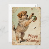 Cute Your Text Season’s Greetings Puppy Postcard Feestdagenkaart (Voorkant / Achterkant)