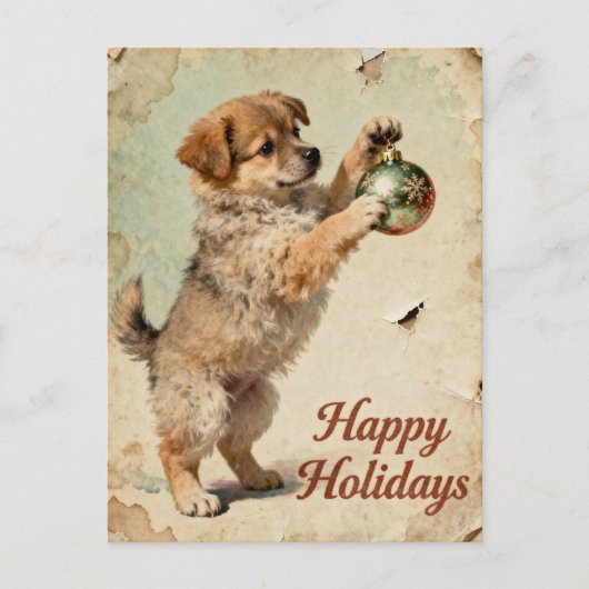 Cute Your Text Season’s Greetings Puppy Postcard Feestdagenkaart (Voorkant)