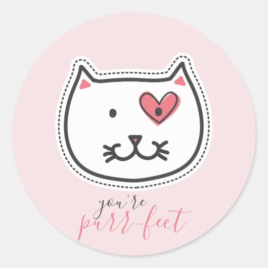 Cute You're Purrfect Kitty Cat Heart Valentijn Ronde Sticker (Voorkant)