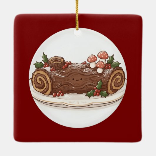 Cute Yule Log Kerstcake Ornament (Achterkant)