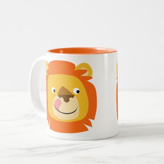 Cute Yummy Cartoon Lion Tweekleurige Koffiemok (Voorkant links)