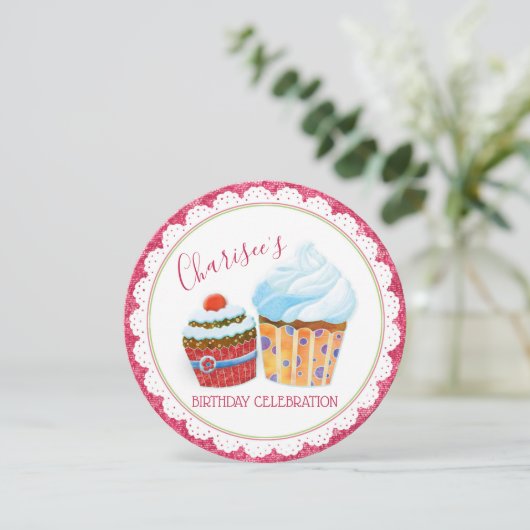 Cute Yummy Cupcakes Birthday Party Kaart (Staand voorkant)