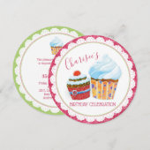 Cute Yummy Cupcakes Birthday Party Kaart (Voorkant / Achterkant)