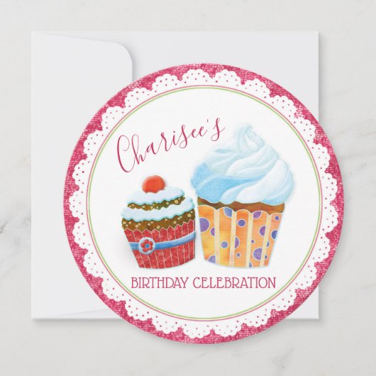 Cute Yummy Cupcakes Birthday Party Kaart (Voorkant)