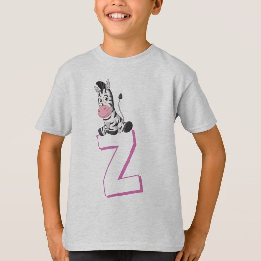 Cute Z voor Zebra - Kinder Engels ABCD Alphabet T-shirt (Voorkant)