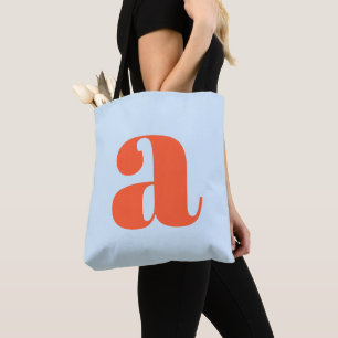 Cute Zachte Blauwe Oranje Monogram Retro Lettertyp Tote Bag