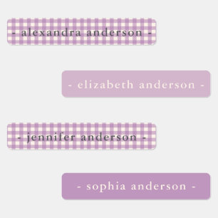 Cute Zachte Paarse Gingham Kinderen Waterdichte Na Labels