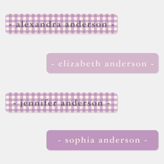 Cute Zachte Paarse Gingham Kinderen Waterdichte Na Labels (Groep)