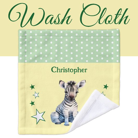 Cute zebra add name polka dots stars green washandje