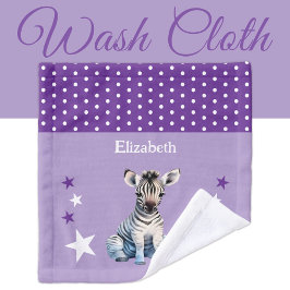 Cute zebra add name polka dots stars purple washandje
