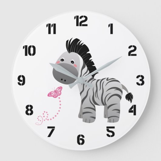 Cute Zebra and Butterfly Nursery Grote Klok (Voorkant)