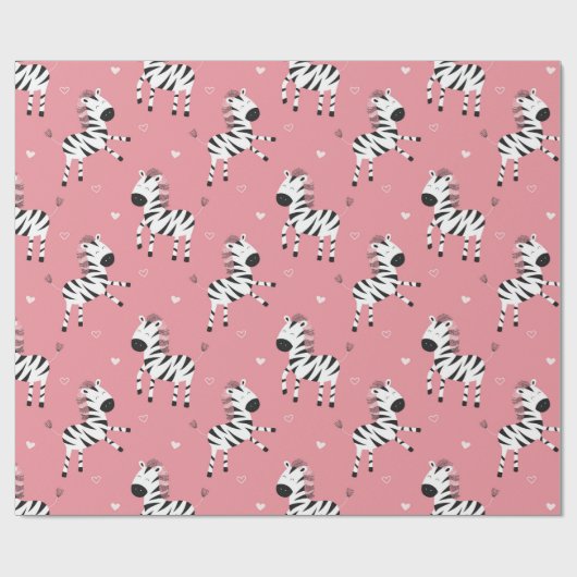 Cute Zebra Animal Girly Pink Pattern Cadeaupapier (Vlak)
