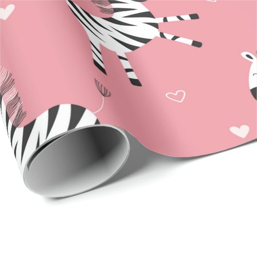 Cute Zebra Animal Girly Pink Pattern Cadeaupapier (Rol Hoek)