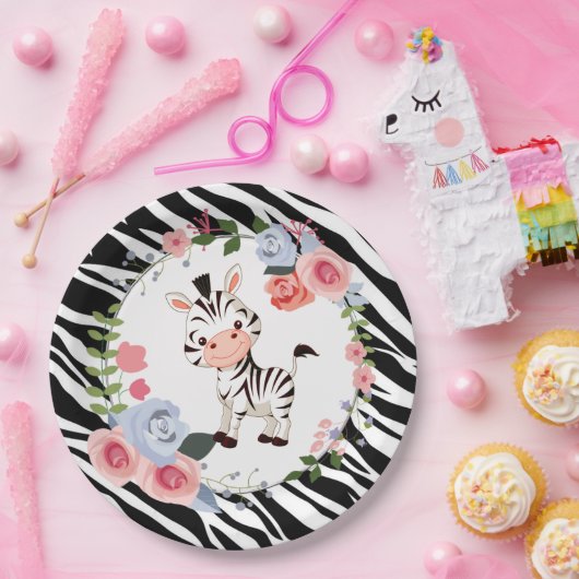 Cute Zebra Animal Print Baby shower Papieren Bordje (Feest)