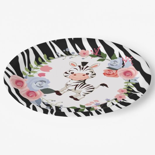 Cute Zebra Animal Print Baby shower Papieren Bordje (Gekanteld)