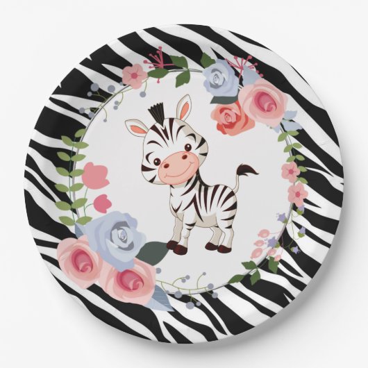 Cute Zebra Animal Print Baby shower Papieren Bordje (Voorkant)
