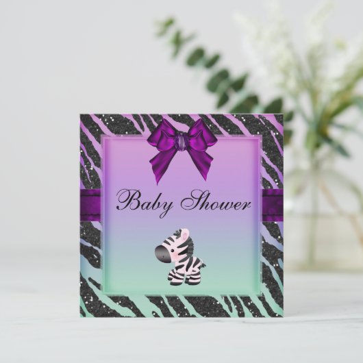 Cute Zebra & Animal Print Glitter Baby shower Kaart (Staand voorkant)