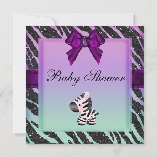 Cute Zebra & Animal Print Glitter Baby shower Kaart (Voorkant)