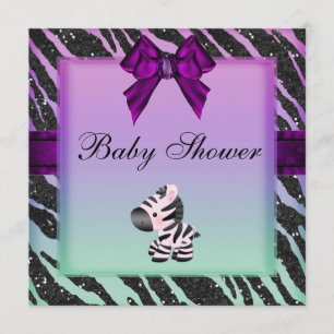 Cute Zebra & Animal Print Glitter Baby shower Kaart