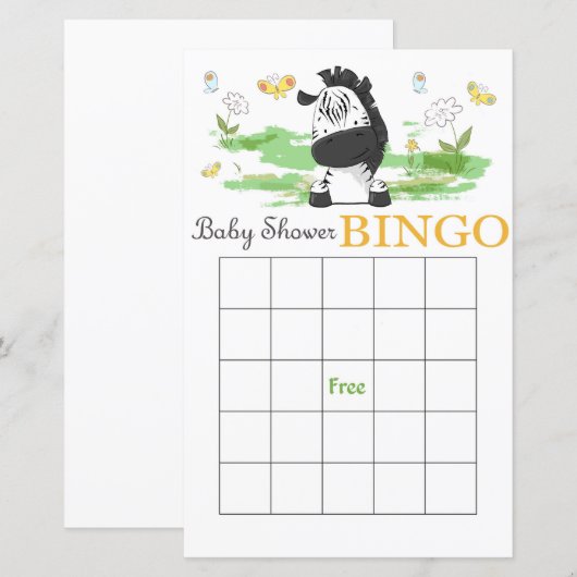 Cute zebra baby shower bingo (Voorkant / Achterkant)