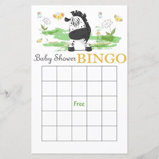 Cute zebra baby shower bingo (Voorkant)
