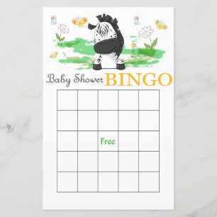Cute zebra baby shower bingo