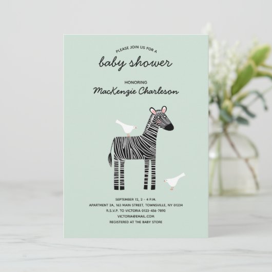 Cute Zebra Baby shower Invitation Kaart (Staand voorkant)