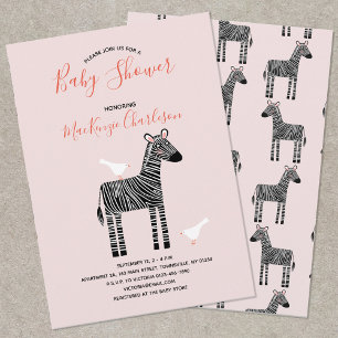 Cute Zebra Baby shower Invitation Kaart