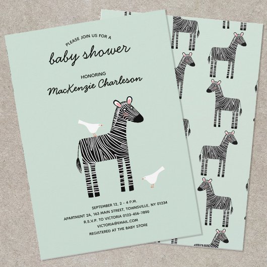 Cute Zebra Baby shower Invitation Kaart
