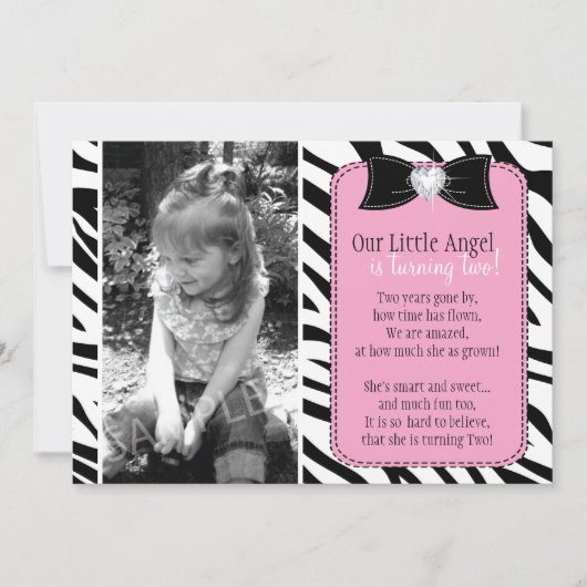 Cute Zebra Birthday Party Invitation Kaart (Voorkant)