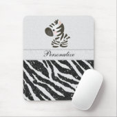 Cute Zebra & Black Gedrukte Glitter Animal Print Muismat (Met muis)
