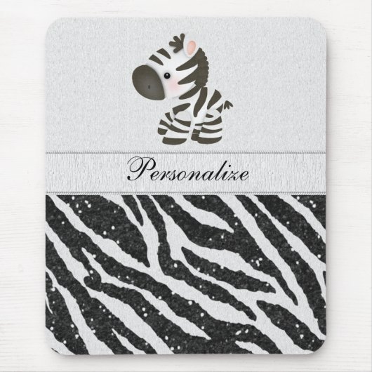 Cute Zebra & Black Gedrukte Glitter Animal Print Muismat (Voorkant)
