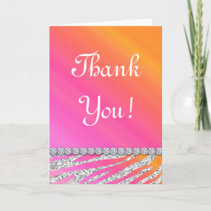 Cute Zebra Bling Glitter Oranje roze cadeaus Bedankkaart