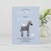Cute Zebra Blue Baby shower Invitation Kaart (Staand voorkant)
