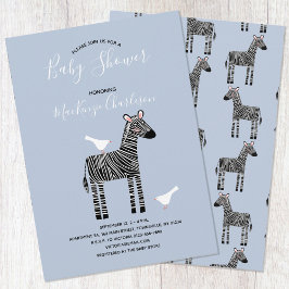 Cute Zebra Blue Baby shower Invitation Kaart