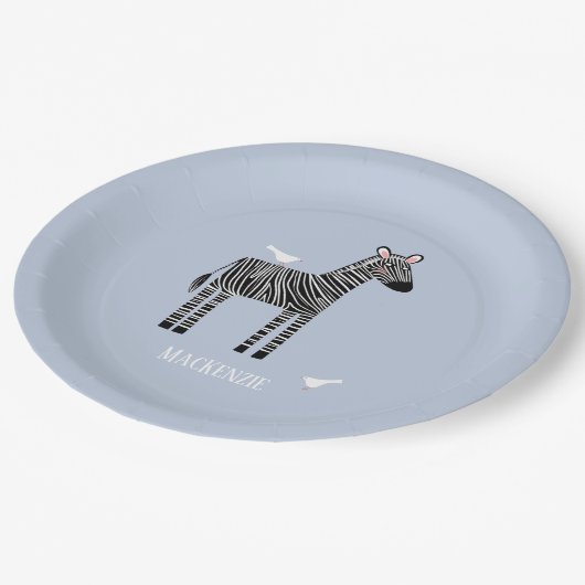 Cute Zebra Blue Boy Party Papieren Bordje (Gekanteld)