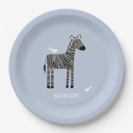 Cute Zebra Blue Boy Party Papieren Bordje