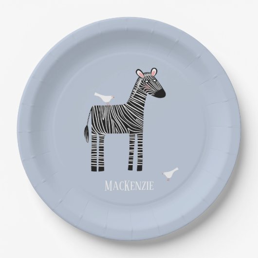Cute Zebra Blue Boy Party Papieren Bordje (Voorkant)