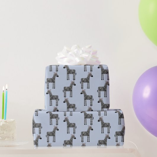 Cute Zebra Blue Wrapping Paper Cadeaupapier (Feestgeschenken)