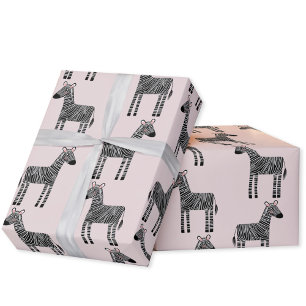 Cute Zebra Blush Pink Wrapping Paper Cadeaupapier
