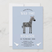 Cute Zebra Boy 1st Birthday Party Invitation Kaart (Voorkant)